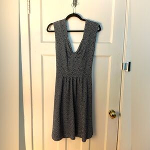 Geometric open back navy and cream dress from anthro